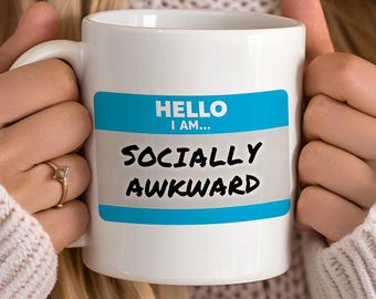 Socially Awkward Mug, Funny Introvert Coffee Cup,  Anti Social Mug, Awkward Humor Meme Gift, Funny Introvert Gift for Her, Too Peopley Mug