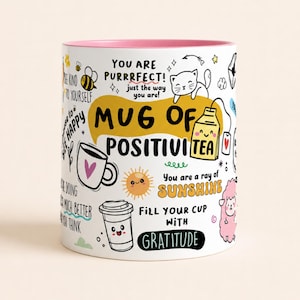 Motiverende mok positiviteit-thee, positiviteit-koffiemok, zelfzorgbeker voor haar, inspirerend citaatcadeau, positieve dagelijkse affirmaties