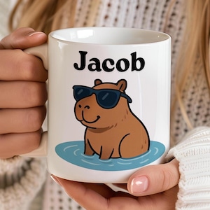 Caneca personalizada de capivara, presente engraçado de capivara, caneca de café com nome de animal personalizado, amante de capivara, presente personalizado para ele, namorado, pai, marido