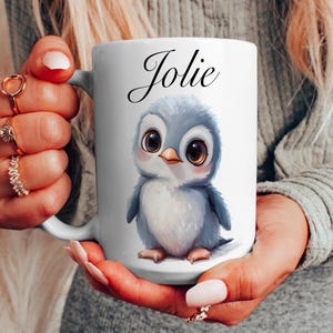 Caneca personalizada de pinguim, xícara de café com nome personalizado, amante de pinguins, presente para ela, caneca fofa para amante de animais, presente de Natal, presentes personalizados de pinguim