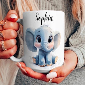 Caneca personalizada de elefante, amante de elefantes, caneca de café com nome personalizado, xícara de animal fofo, presente para ela, presente personalizado para mãe, namorada