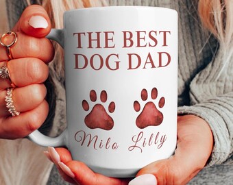 The Best Dog Dad Custom Mug, Dog Lover Gift, Personalised Pet Name Coffee Mug, Customised Puppy Gift for Dad, Pet Lover Present, Doggy Cup