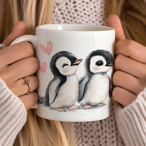 Penguin Mug, Penguin Gifts, Full Wrap mug, Penguin Lover Gift, Penguin Decor, Cute Penguins, Heart Mug, Mug For Her, Penguin Cup, Bird Lover