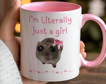 Taza "Solo soy una chica", Taza de hámster triste, Taza con meme de TikTok "Literalmente solo una chica", Regalo viral de TikTok para ella, Regalo lindo y divertido para novia