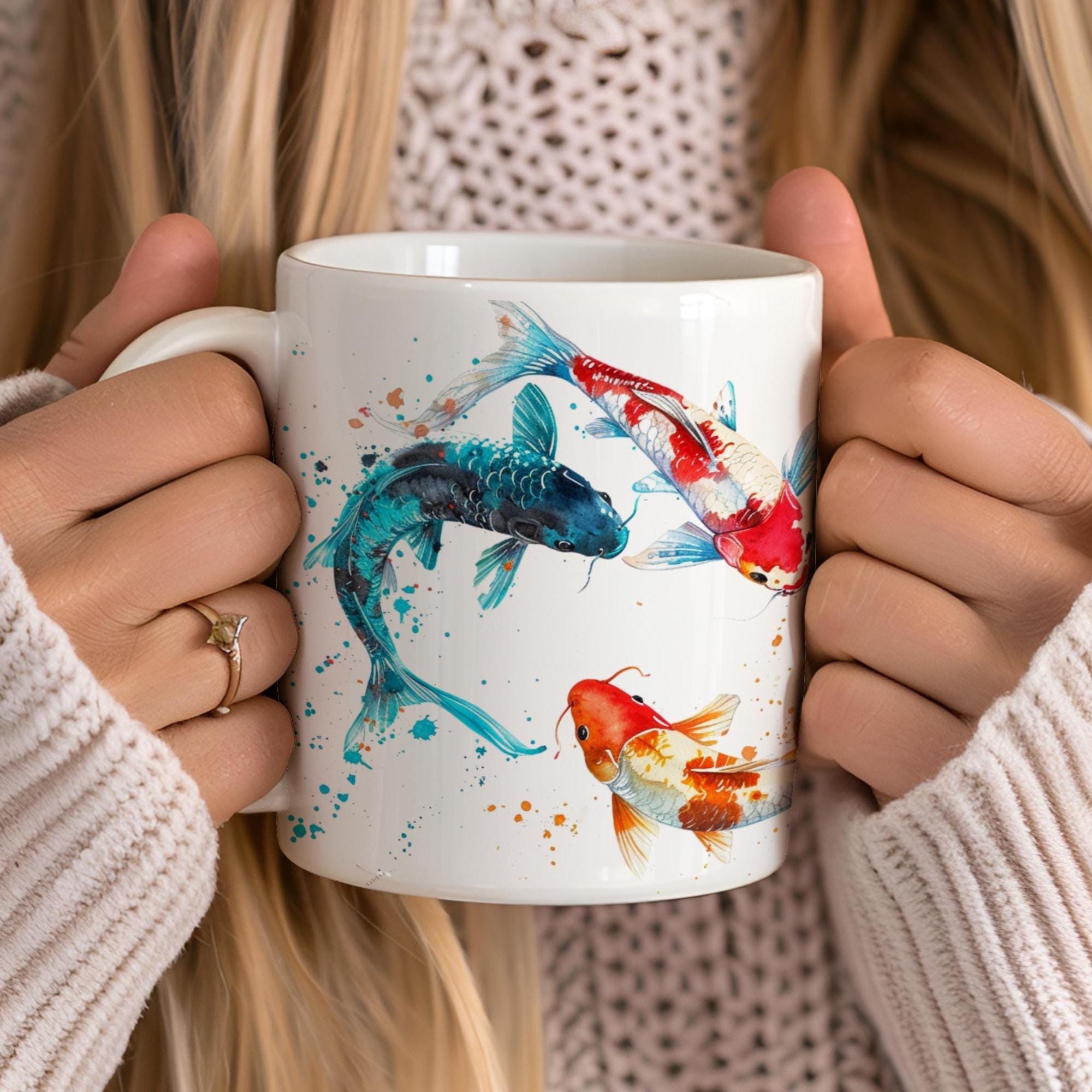 Colourful Koi Carp Mug, Wraparound Japanese Koi Fish Cup