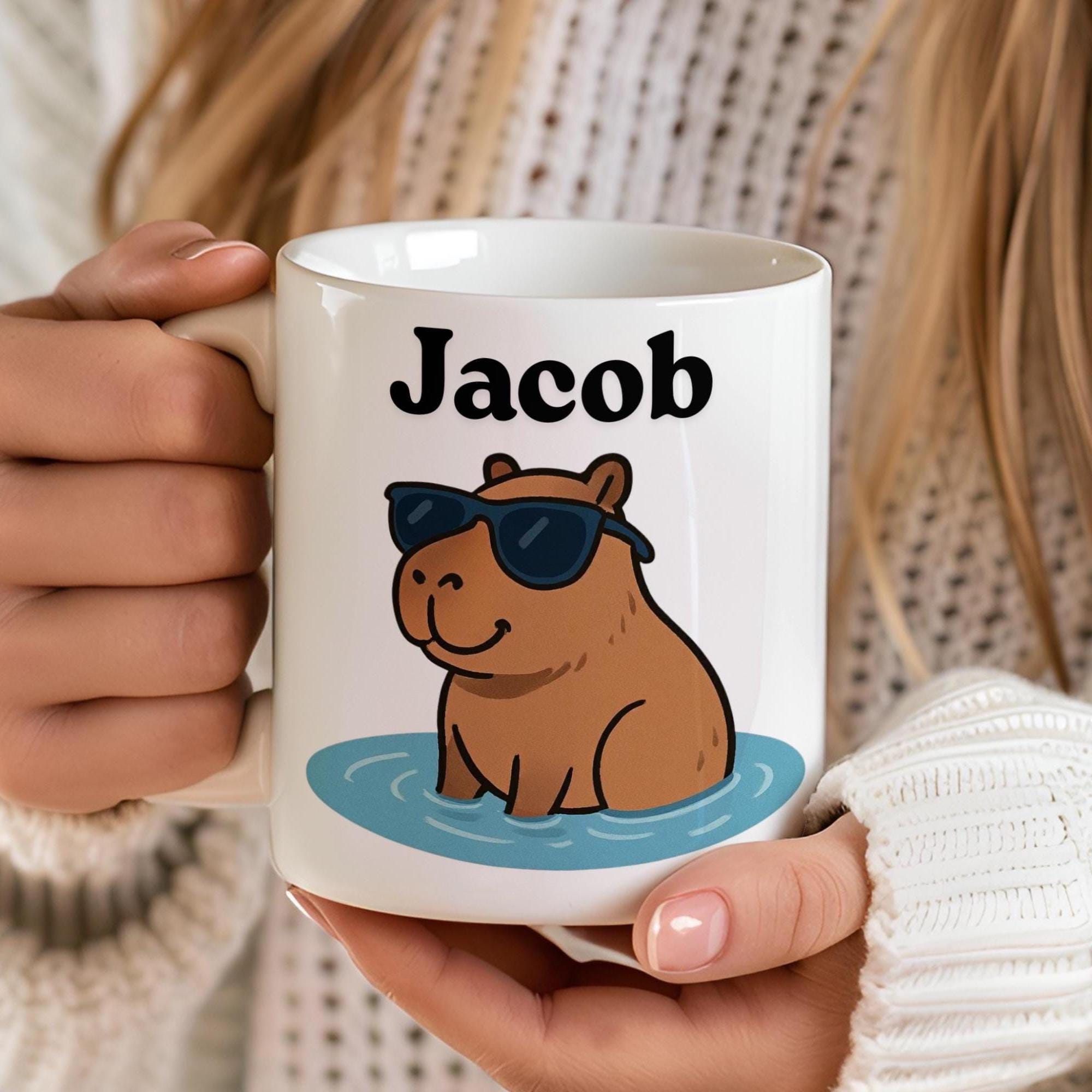 Yopcuvi Capybara Mug - 15 Oz Ceramic Coffee Cup With Lid, Fun Animal Shaped Mug