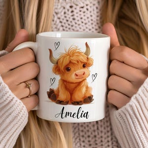 Personalised Highland Cow Mug, Custom Name Coffee Cup, Cow Lover Gift imagem 4