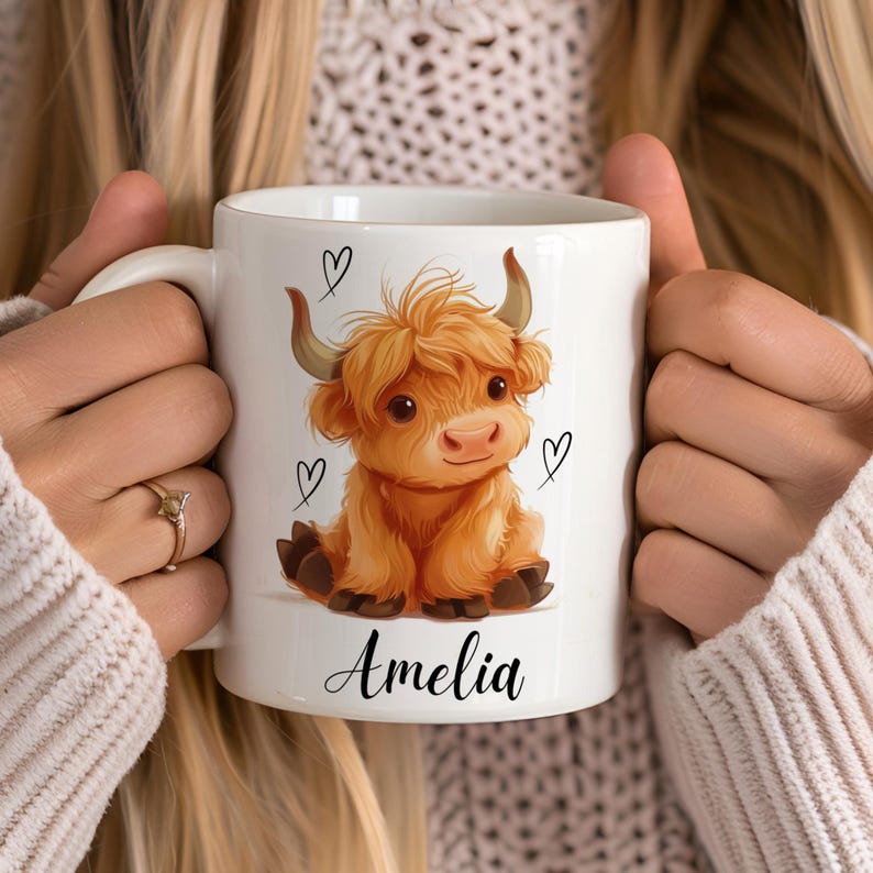 Personalised Highland Cow Mug, Custom Name Coffee Cup, Cow Lover Gift imagem 4