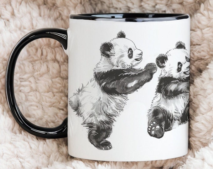 Cute Panda Gift Mug, Adorable 11oz PandaBear CoffeeMug, Playful Wraparound Bear Cup, Sweet HandDrawn Animal TeaCup, Loveable BabyPanda Mug