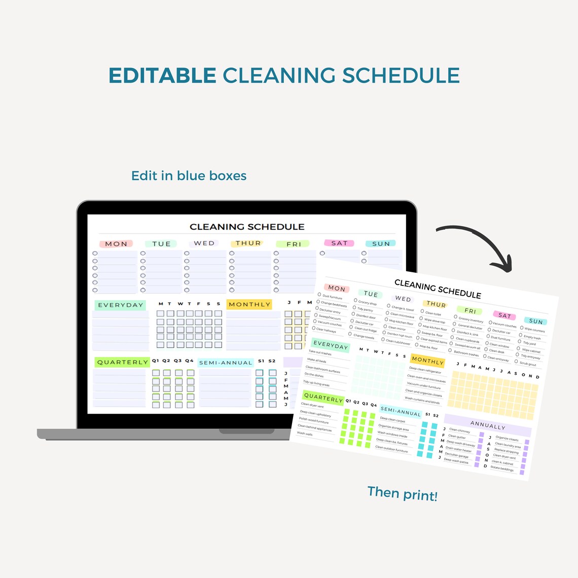 Editable Cleaning Schedule: Colorful Chores Chart (digital Download) - Etsy