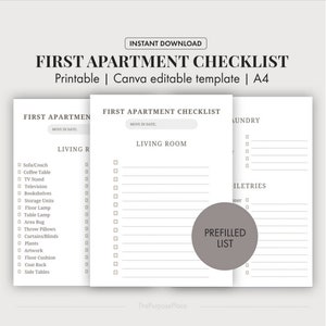 First Apartment Checklist: Printable Moving Essentials (Canva Editable, PDF)
