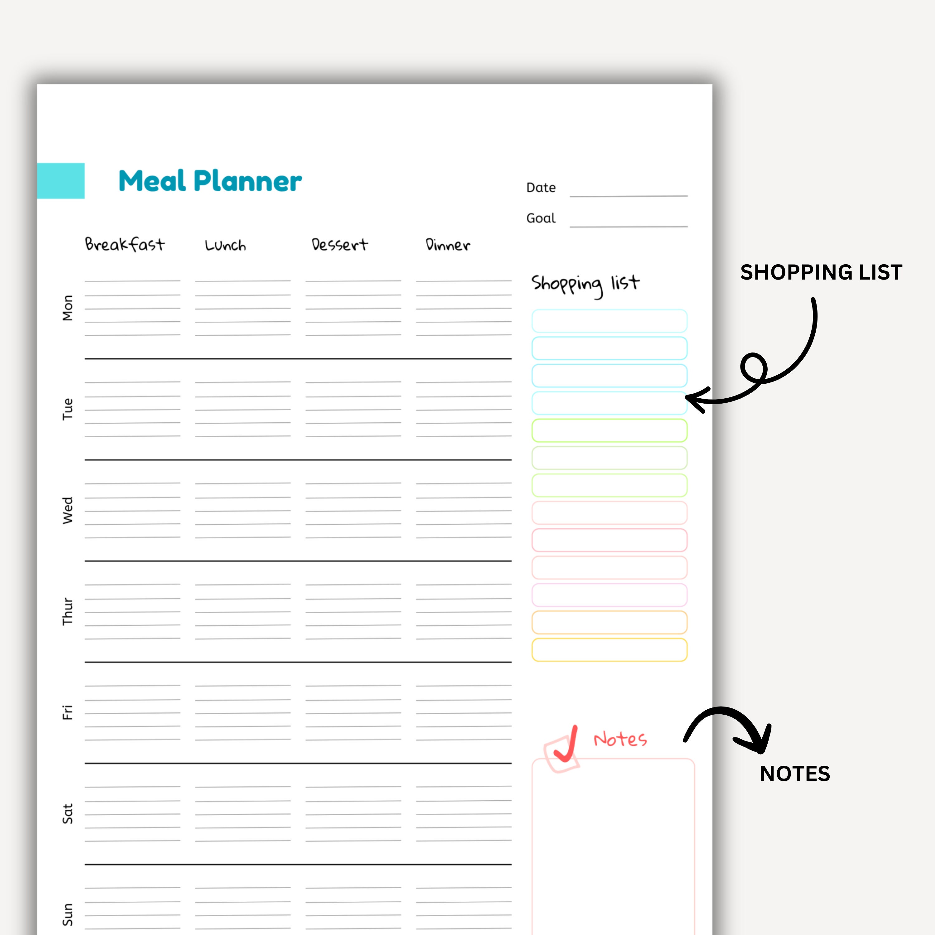 Meal Planner, Food Planner, Printable Meal Planner, Meal Plan Template