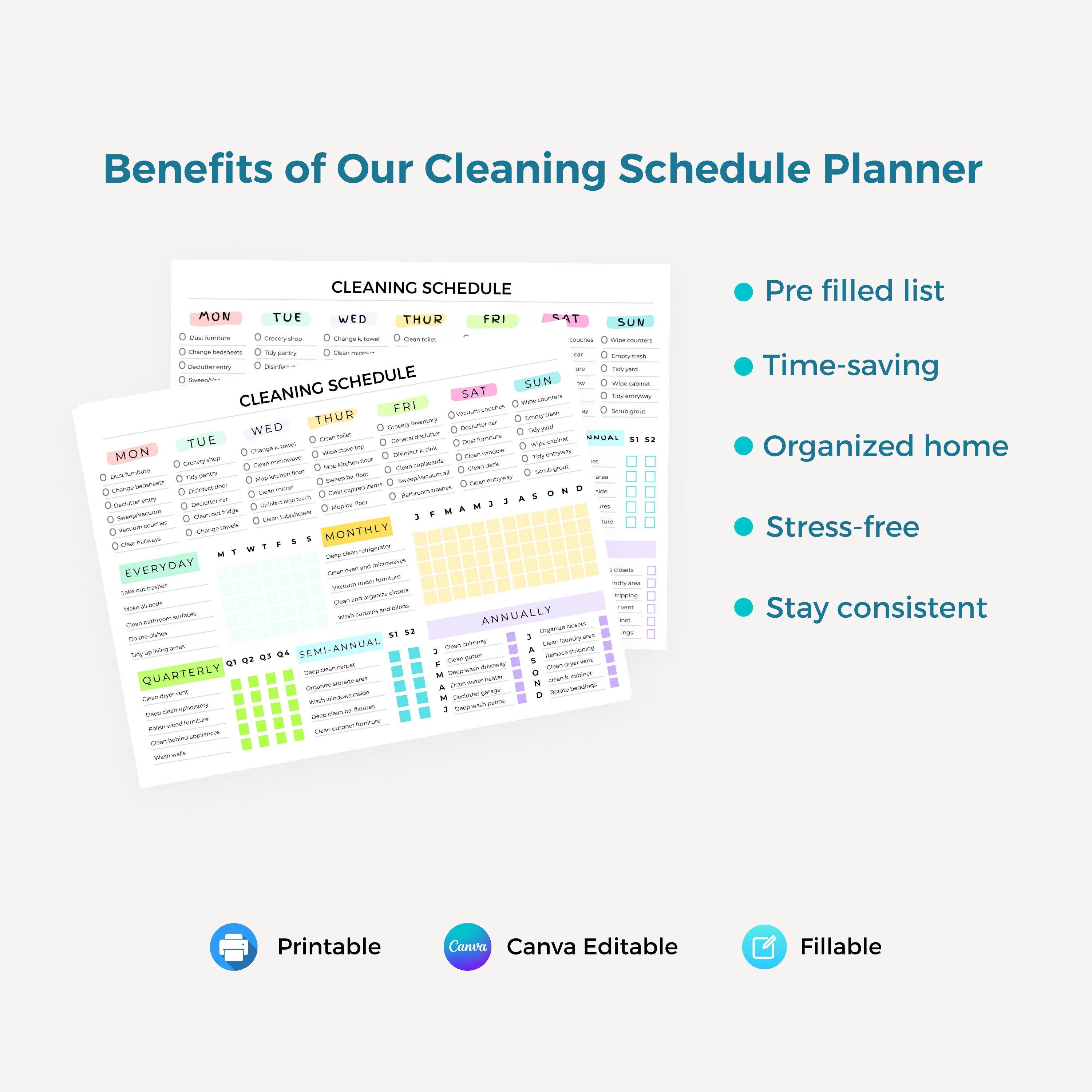 Editable Cleaning Schedule: Colorful Chores Chart (digital Download) - Etsy