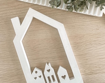 Silikonform / Gießform / Hausrahmen mit 3 kleinen Häuschen / Hausform / Hausrahmen / Raysin