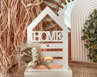 Silikonform / Gießform / Teelichthalter für Hausrahmen Schriftzug HOME & Hausrahmen mit 3 Häuschen /Teelichthalter/ Raysin