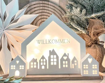Silikonform / Gießform Leuchthaus / Lichthaus für LED Lichterkette / wählbare Vorderseiten / Hausrahmen beleuchtet / Haus / Raysin