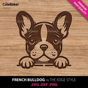 Żebrzący buldog francuski zerkający zza krawędzi SVG, DXF, PNG. Wektorowy clipart Frenchie — do Cricut, kubków i kubków, naklejek winylowych i koszulek.