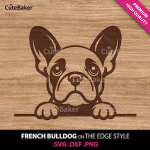 Jammer dat Franse Bulldog over de rand gluurt SVG, DXF, PNG. Frenchie Clipart Vector - voor Cricut, mokken en bekers, vinylstickers en T-shirts.