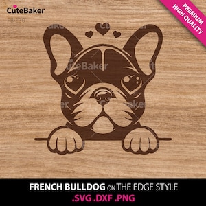 In Love French Bulldog Peeking Over Edge SVG, DXF, PNG. Frenchie Clipart Vector - For Cricut, Mugs and Tumblers, Vinyl Decals, and T-shirts.