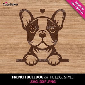 In Love French Bulldog Peeking Over Edge SVG, DXF, PNG. Frenchie Clipart Vector - For Cricut, Mugs and Tumblers, Vinyl Decals, and T-shirts.