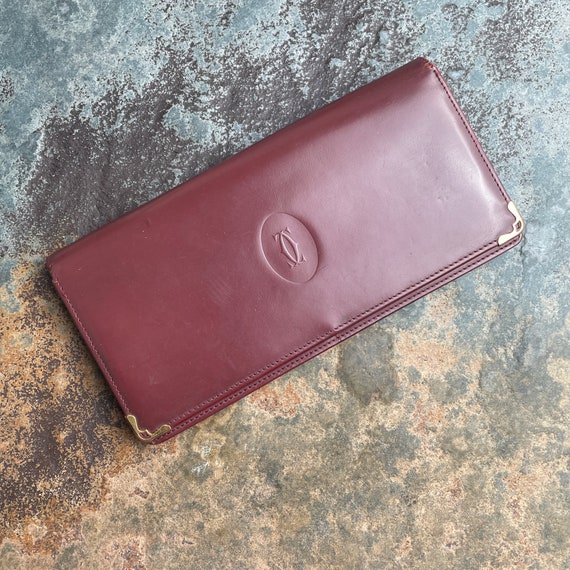 Authentic Cartier Burgundy Wallet Fine Leather Card Holder Sleek Money Holder Luxury Work Travel Gift for Her Him