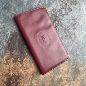 Cartier Card Wallet Women's Authentic / Vintage Accessories Designer Luxury Gift for Her / Free Worldwide Shipping / Burgundy Leather Retro image 1