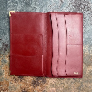 Cartier Card Wallet Women's Authentic / Vintage Accessories Designer Luxury Gift for Her / Free Worldwide Shipping / Burgundy Leather Retro image 7