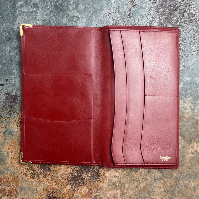 Cartier Card Wallet Women's Authentic / Vintage Accessories Designer Luxury Gift for Her / Free Worldwide Shipping / Burgundy Leather Retro image 7