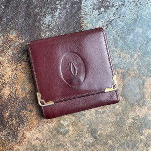 Cartier-Geldbeutel für Damen, authentisch, Vintage-Accessoires, Designer-Luxusgeschenk für Sie, kostenloser weltweiter Versand, burgunderfarbenes Leder im Retro-Stil Bild 1