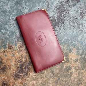 Cartier Card Wallet Women's Authentic / Vintage Accessories Designer Luxury Gift for Her / Free Worldwide Shipping / Burgundy Leather Retro image 1