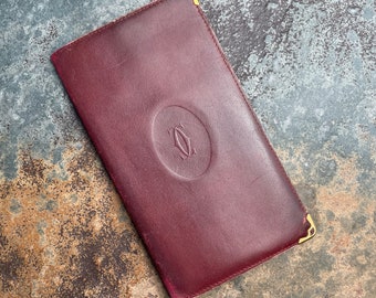 Cartier Card Wallet Women's Authentic / Vintage Accessories Designer Luxury Gift for Her / Free Worldwide Shipping / Burgundy Leather Retro
