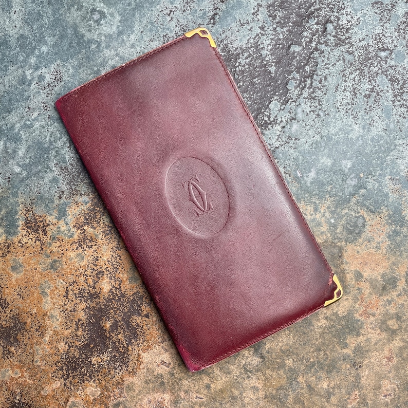 Cartier Card Wallet Women's Authentic / Vintage Accessories Designer Luxury Gift for Her / Free Worldwide Shipping / Burgundy Leather Retro image 1