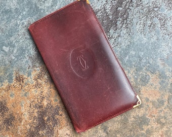 Cartier Card Wallet Women's Authentic / Vintage Accessories Designer Luxury Gift for Her / Free Worldwide Shipping / Burgundy Leather Retro