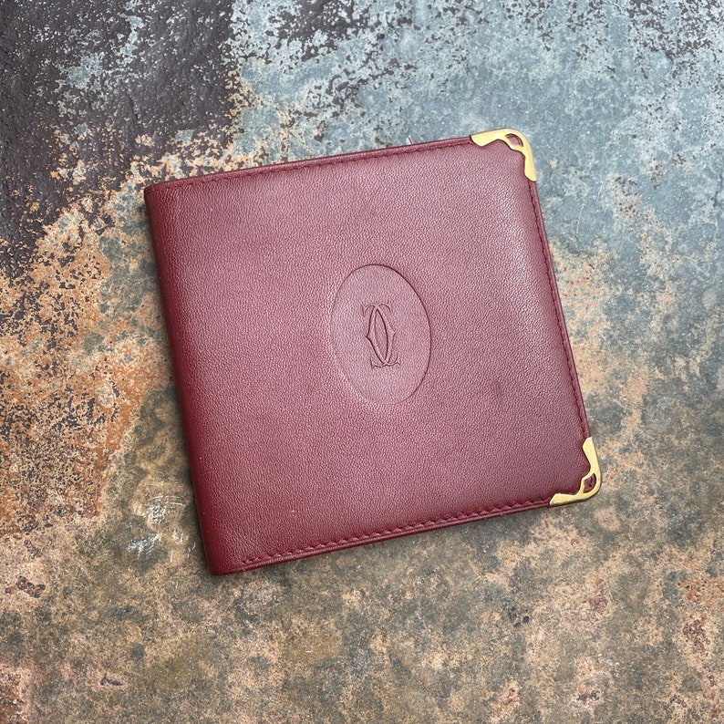 Cartier Card Wallet Women's Authentic / Vintage Accessories Designer Luxury Gift for Her / Free Worldwide Shipping / Burgundy Leather Retro image 1