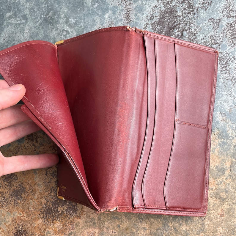 Cartier Card Wallet Women's Authentic / Vintage Accessories Designer Luxury Gift for Her / Free Worldwide Shipping / Burgundy Leather Retro image 7