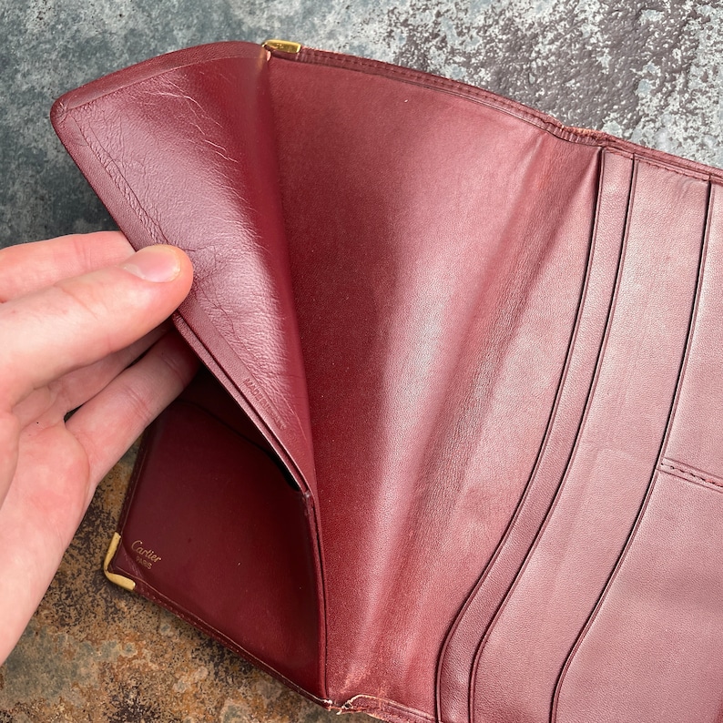Cartier Card Wallet Women's Authentic / Vintage Accessories Designer Luxury Gift for Her / Free Worldwide Shipping / Burgundy Leather Retro image 7