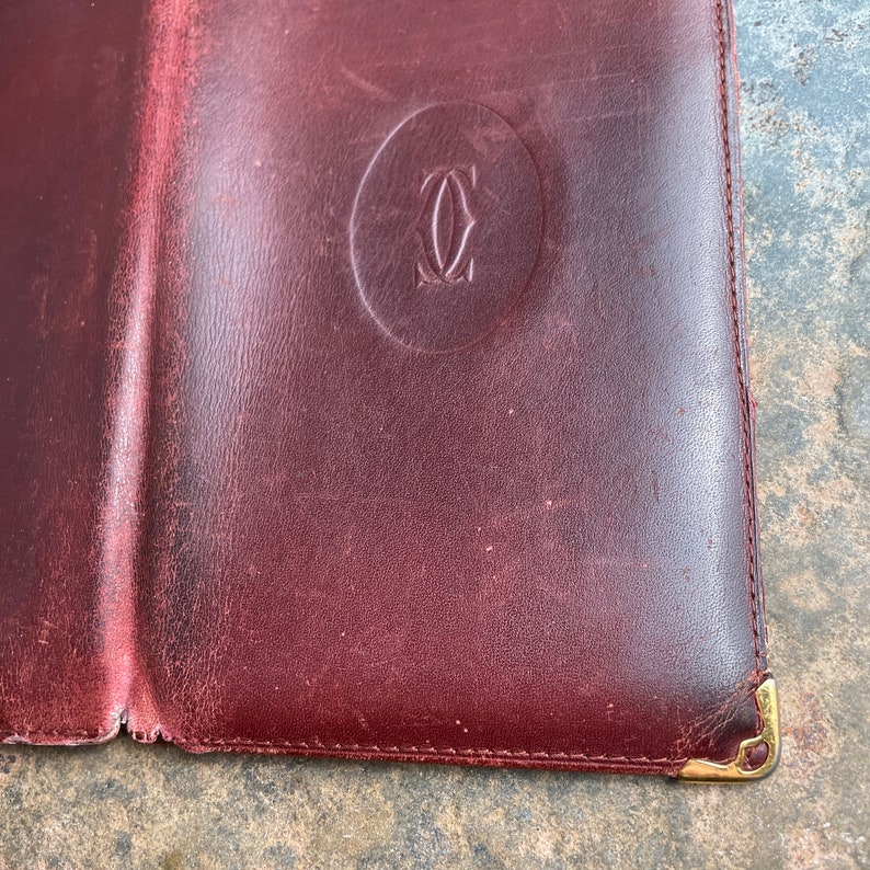 Cartier Card Wallet Women's Authentic / Vintage Accessories Designer Luxury Gift for Her / Free Worldwide Shipping / Burgundy Leather Retro image 5