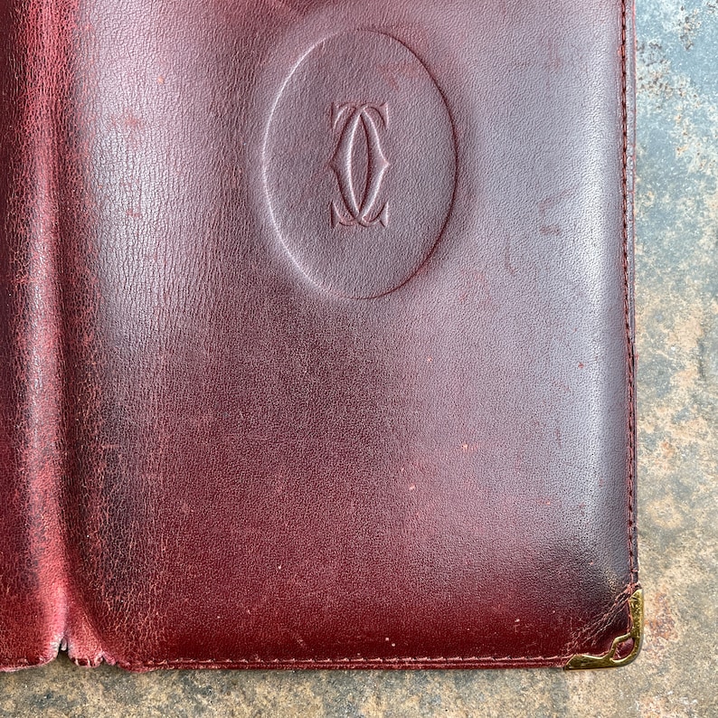 Cartier Card Wallet Women's Authentic / Vintage Accessories Designer Luxury Gift for Her / Free Worldwide Shipping / Burgundy Leather Retro image 4