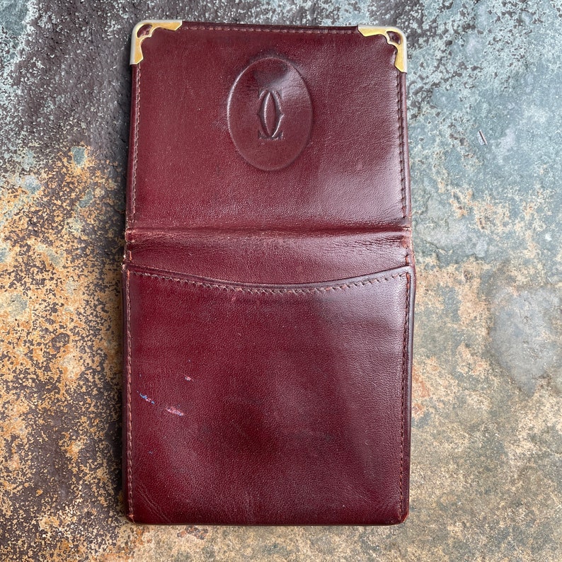 Cartier-Geldbeutel für Damen, authentisch, Vintage-Accessoires, Designer-Luxusgeschenk für Sie, kostenloser weltweiter Versand, burgunderfarbenes Leder im Retro-Stil Bild 5