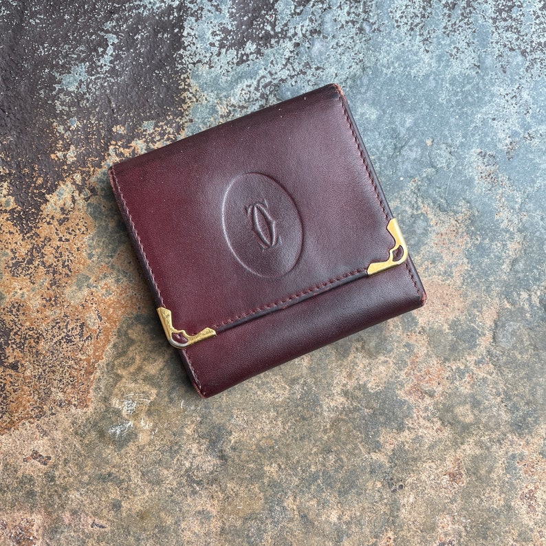 Cartier Money Pouch Women's Authentic / Vintage Accesories Designer Luxury Gift for Her / Free Worldwide Shipping / Burgundy Leather Retro zdjęcie 1