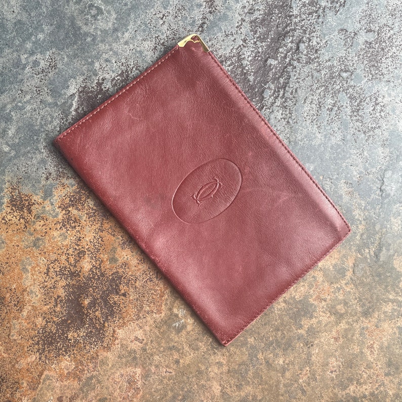 Cartier Card Wallet Women's Authentic / Vintage Accessories Designer Luxury Gift for Her / Free Worldwide Shipping / Burgundy Leather Retro image 1