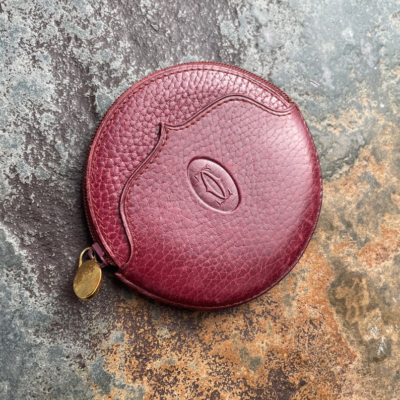 Cartier Money Pouch Women's Authentic / Vintage Accessories Designer Luxury Gift for Her / Free Worldwide Shipping / Burgundy Leather Retro image 7
