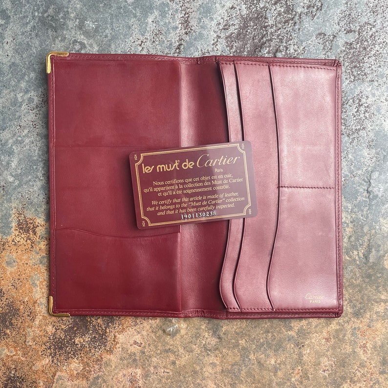 Cartier Card Wallet Women's Authentic / Vintage Accessories Designer Luxury Gift for Her / Free Worldwide Shipping / Burgundy Leather Retro image 7