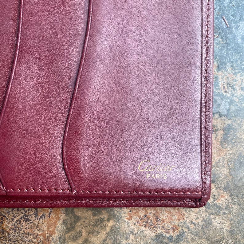 Cartier Card Wallet Women's Authentic / Vintage Accessories Designer Luxury Gift for Her / Free Worldwide Shipping / Burgundy Leather Retro image 5