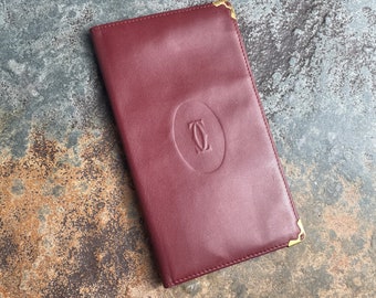 Cartier Card Wallet Women's Authentic / Vintage Accessories Designer Luxury Gift for Her / Free Worldwide Shipping / Burgundy Leather Retro