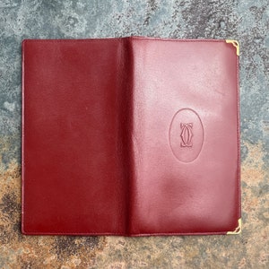 Cartier Card Wallet Women's Authentic / Vintage Accessories Designer Luxury Gift for Her / Free Worldwide Shipping / Burgundy Leather Retro image 3