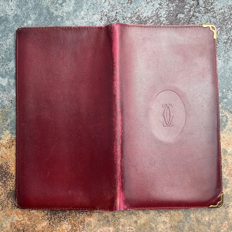 Cartier Card Wallet Women's Authentic / Vintage Accessories Designer Luxury Gift for Her / Free Worldwide Shipping / Burgundy Leather Retro image 3