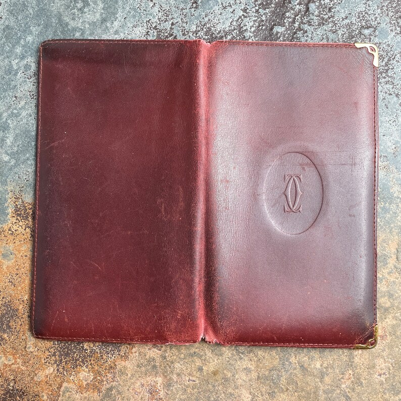 Cartier Card Wallet Women's Authentic / Vintage Accessories Designer Luxury Gift for Her / Free Worldwide Shipping / Burgundy Leather Retro image 3