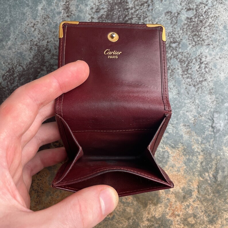 Cartier Money Pouch Women's Authentic / Vintage Accesories Designer Luxury Gift for Her / Free Worldwide Shipping / Burgundy Leather Retro zdjęcie 5