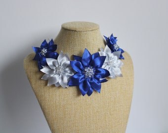 necklace with fabric flowers sewn jewelry satin flowers jewelry fabric jewelry elegant necklace  beaded textile necklace